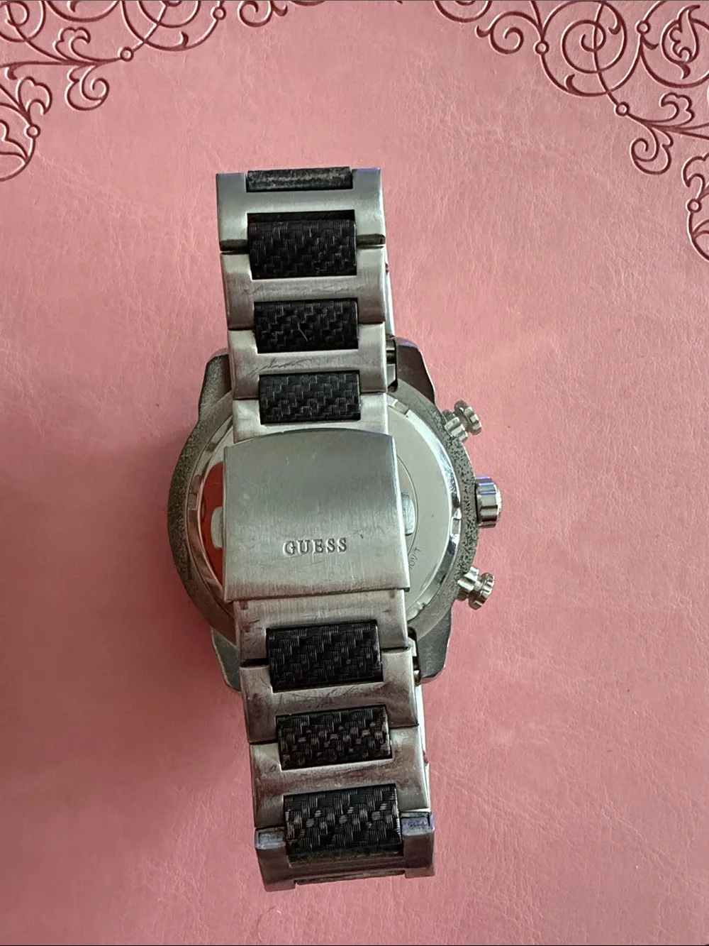 GUESS Silver Stainless Steel Chronograph Watch with Black Dial